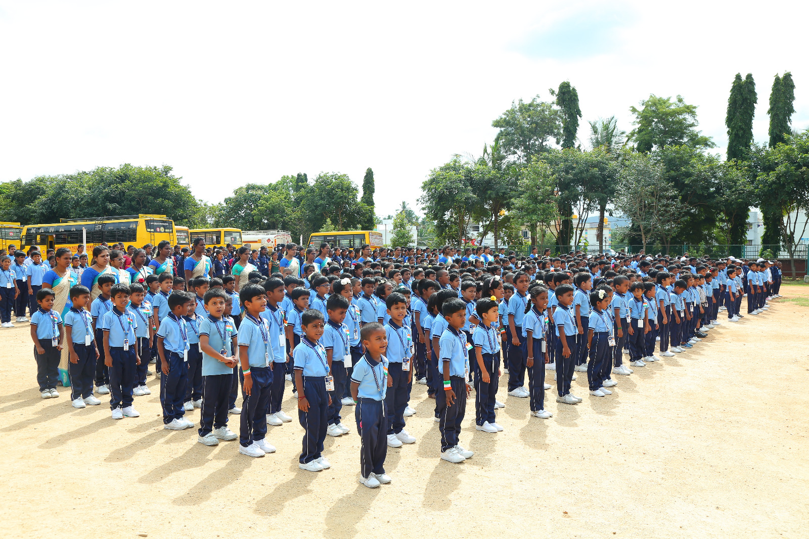 Students lined up on the open school ground